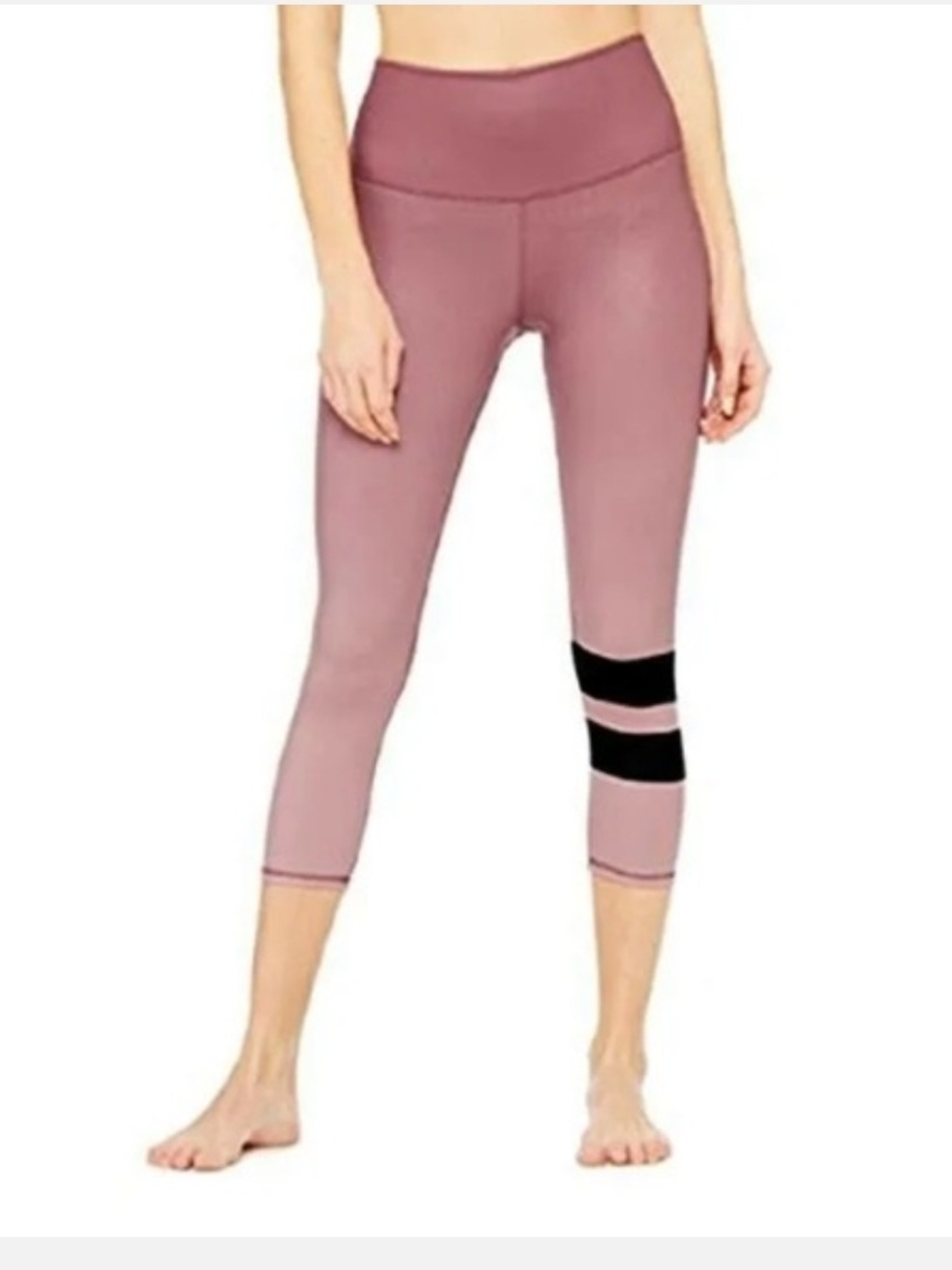 ALO Yoga Mauve Crop Leggings with Black Knee Stripes